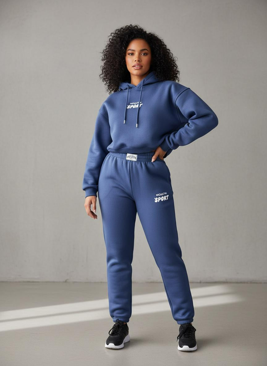 Ladies' Hooded Sportswear Two-Piece Set | Fleece-Lined Long Sleeve Hoodie & Printed Jogger Pants | Autumn Winter Outfit