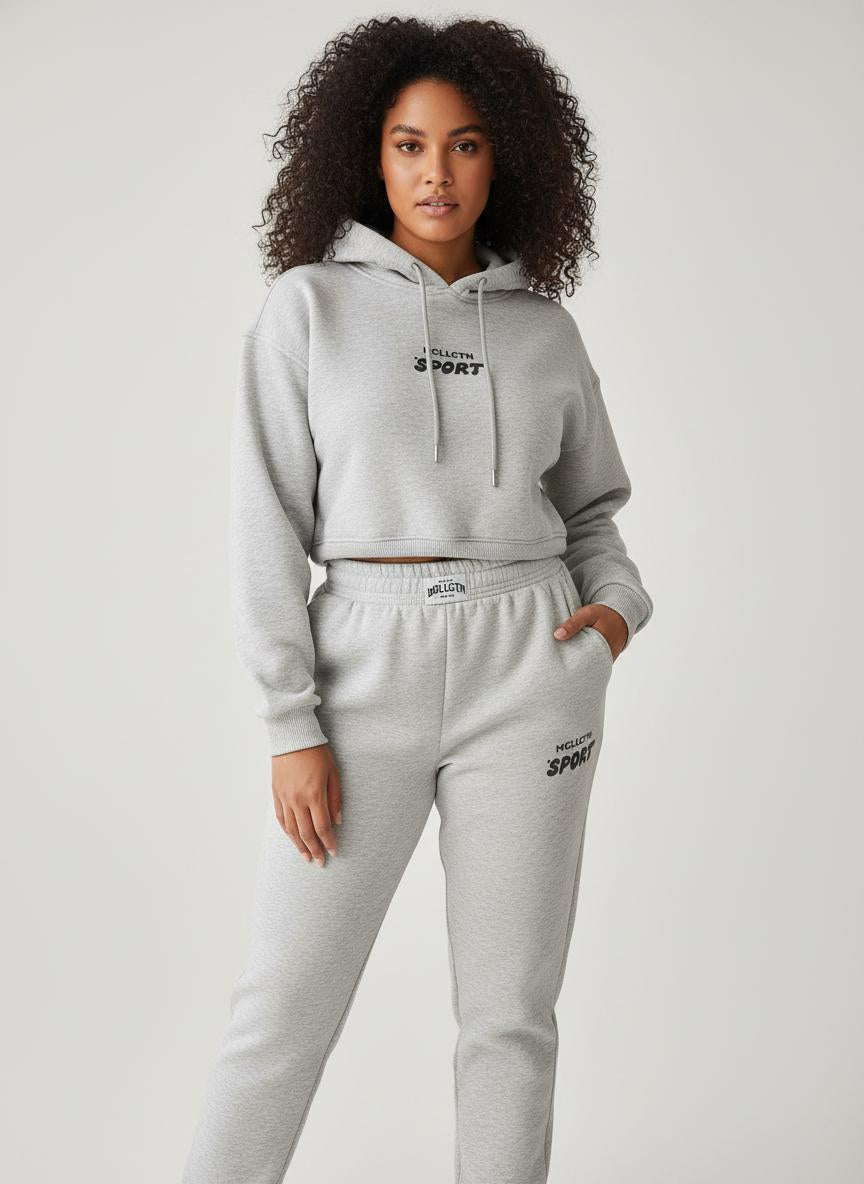 Ladies' Hooded Sportswear Two-Piece Set | Fleece-Lined Long Sleeve Hoodie & Printed Jogger Pants | Autumn Winter Outfit