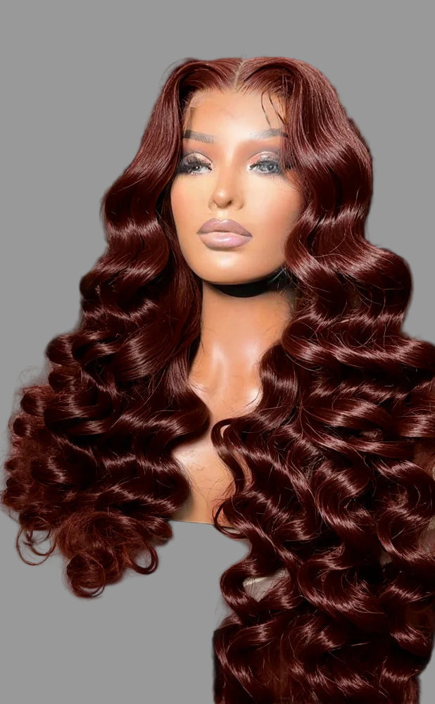Loose Deep Wave Reddish Brown 13x6 Lace Front Wig - Human Hair Pre-Plucked Virgin Hair, Glueless HD Frontal