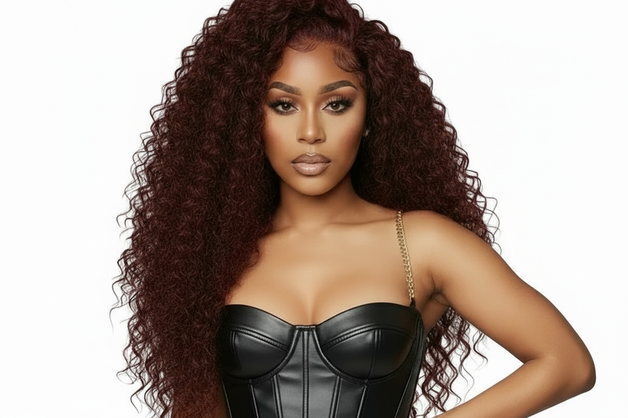Loose Deep Wave Reddish Brown 13x6 Lace Front Wig - Human Hair Pre-Plucked Virgin Hair, Glueless HD Frontal