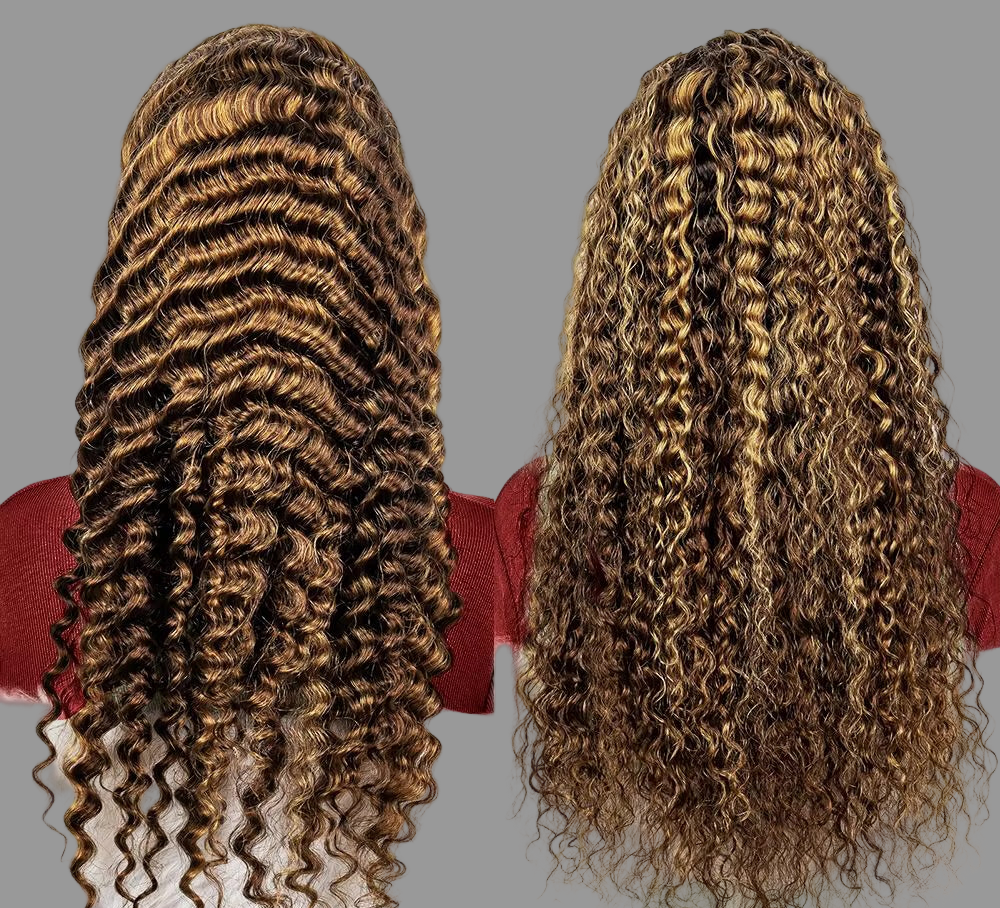 Ombre Curly Highlight Wig: Ready-to-Wear Human Hair Deep Wave with 7x5 Lace Closure!