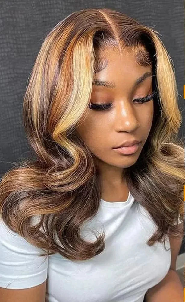Highlight Body Wave Bob Wig: Honey Blonde Lace Front Human Hair Wigs