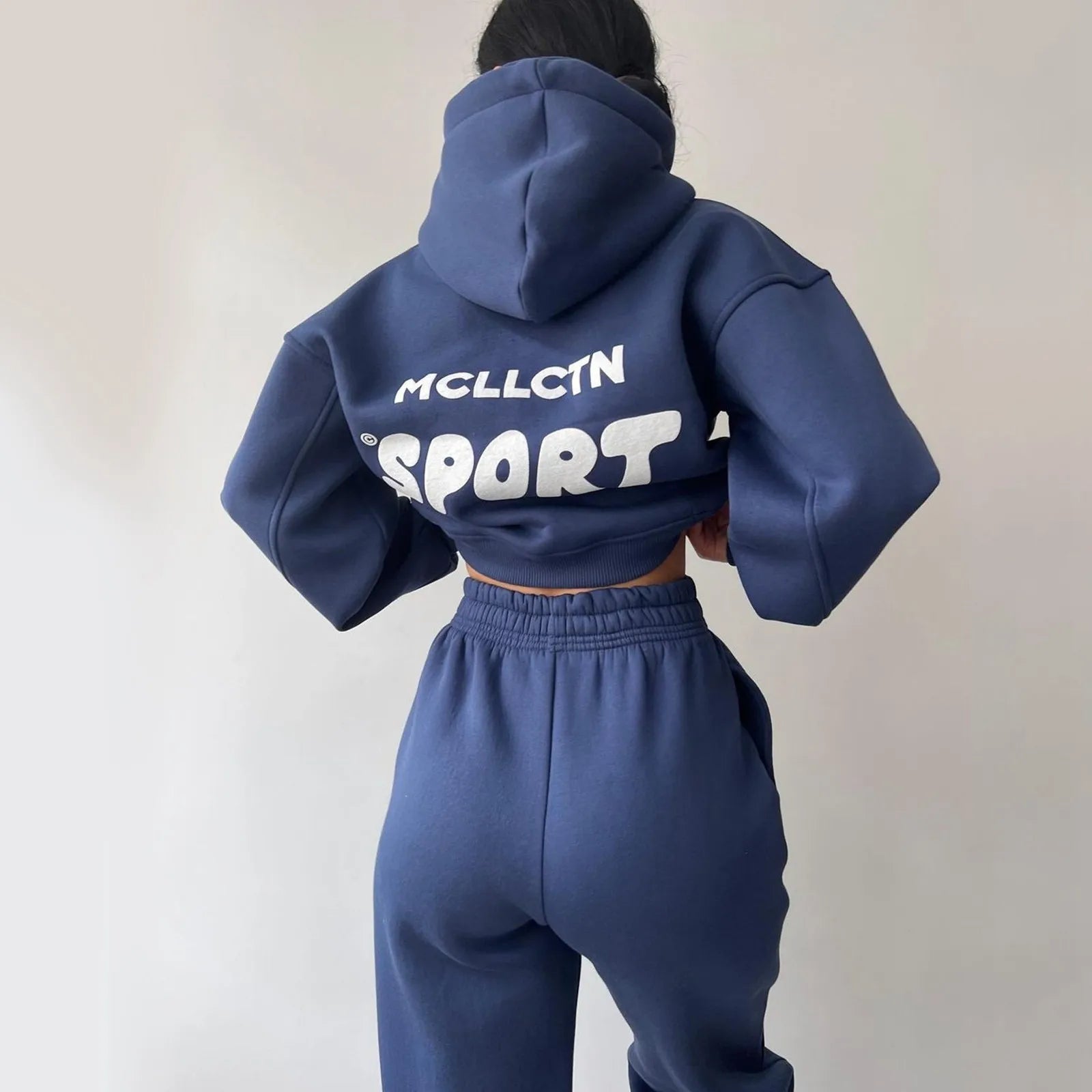 Ladies' Hooded Sportswear Two-Piece Set | Fleece-Lined Long Sleeve Hoodie & Printed Jogger Pants | Autumn Winter Outfit