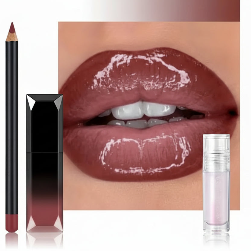 Cali4Luxe Matte Velvet Lip Liner & Gloss Set with Hydrating Nude Lip Oil – Long-Lasting Lip Kit, Smooth Precision Liner, High Shine Gloss Finish, 3-Piece Lip Combo Makeup Set