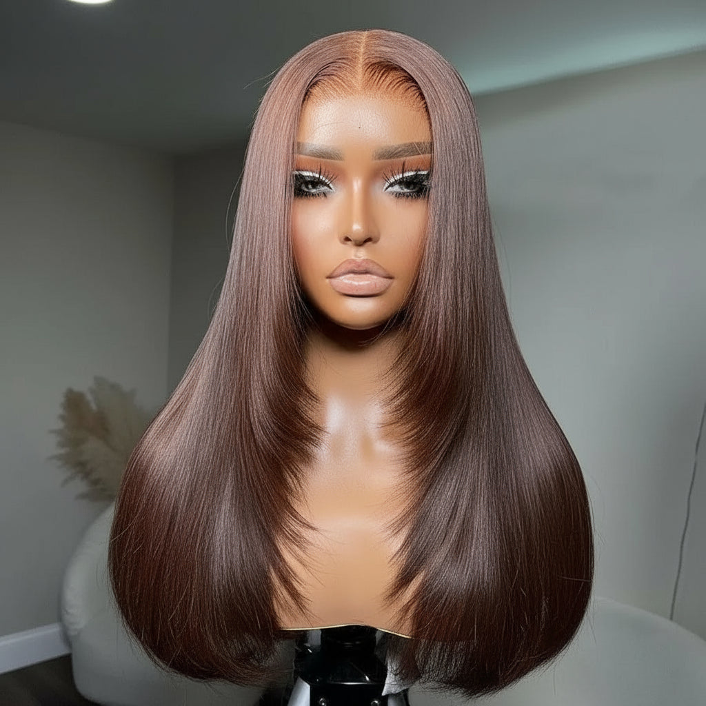 Ginger Brown Sleek Sophistication: Brazilian Human Hair Lace Wig