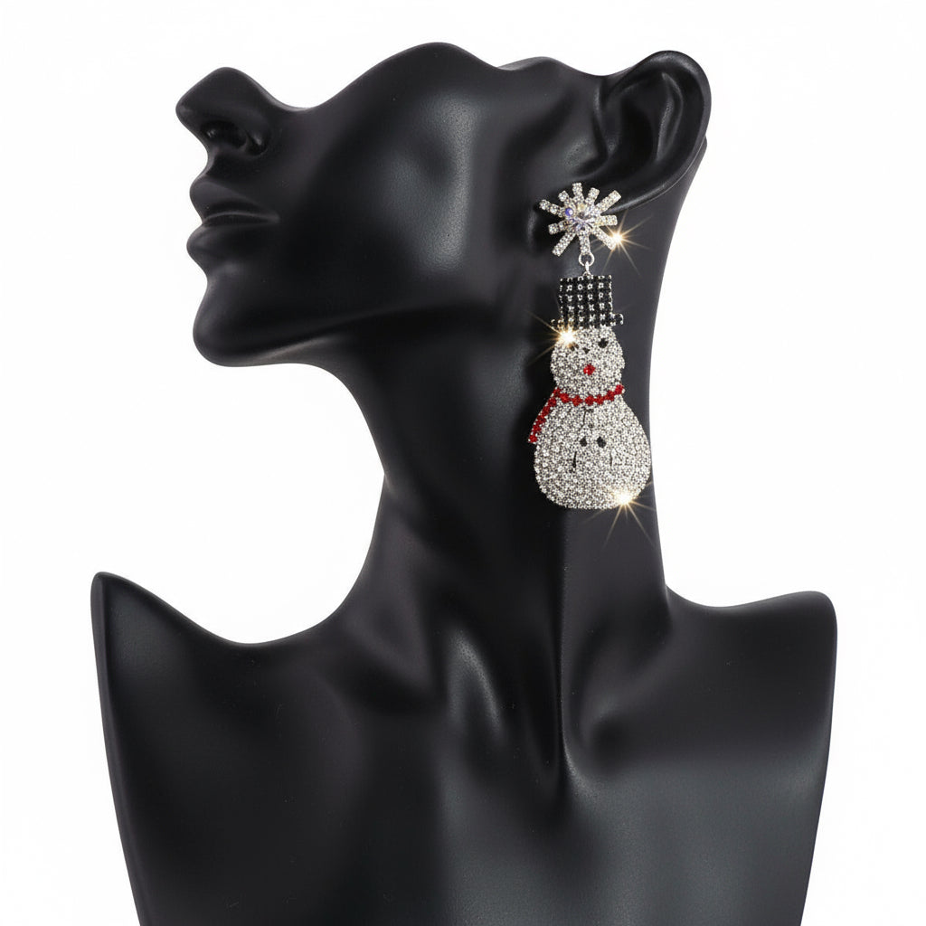 Rhinestone Cute Christmas Fashion Snowman Earrings