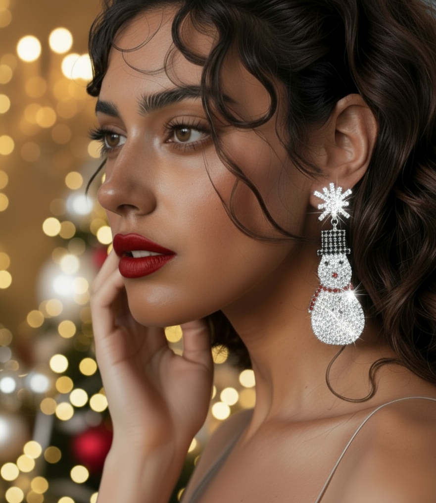 Rhinestone Cute Christmas Fashion Snowman Earrings