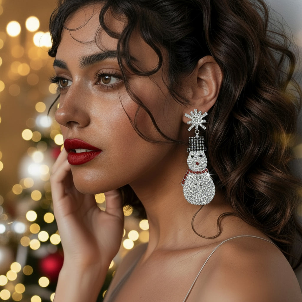 Rhinestone Cute Christmas Fashion Snowman Earrings