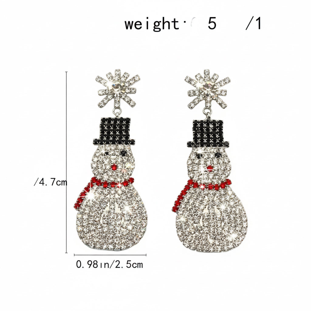 Rhinestone Cute Christmas Fashion Snowman Earrings