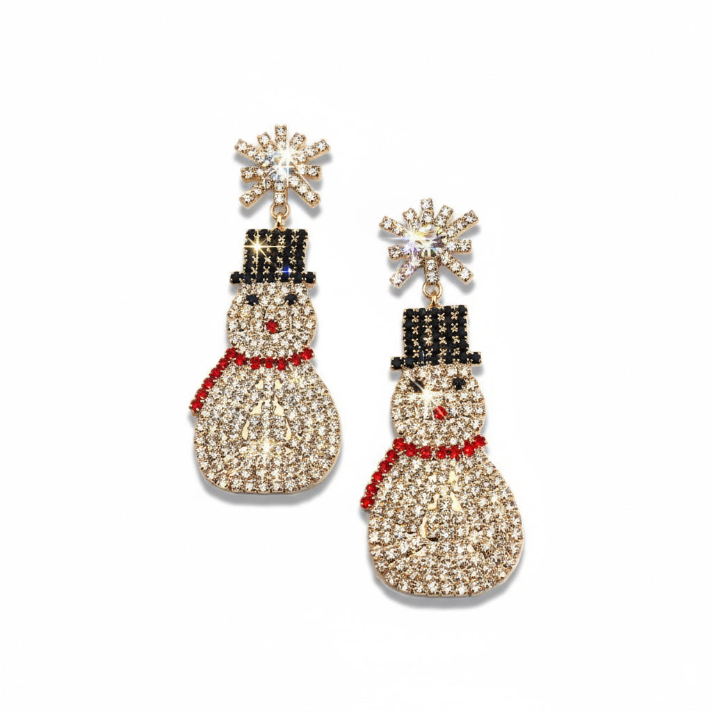 Rhinestone Cute Christmas Fashion Snowman Earrings