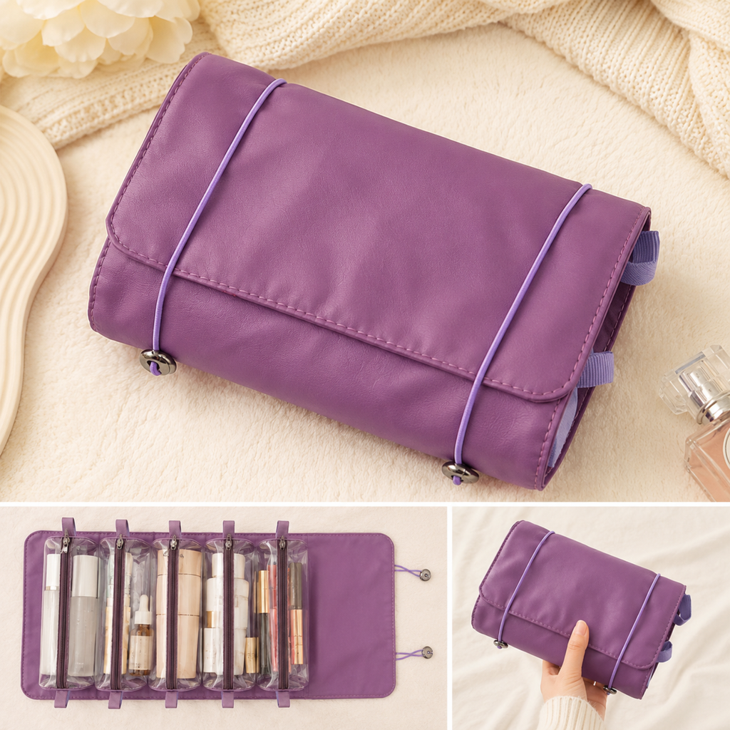 Travel Makeup Organizer Bag, 4-in-1 Foldable Cosmetic & Toiletry Bag with 4 Removable Mesh Pouches, Waterproof Makeup Storage Case for Women, Skincare, Toiletries & Travel Essentials