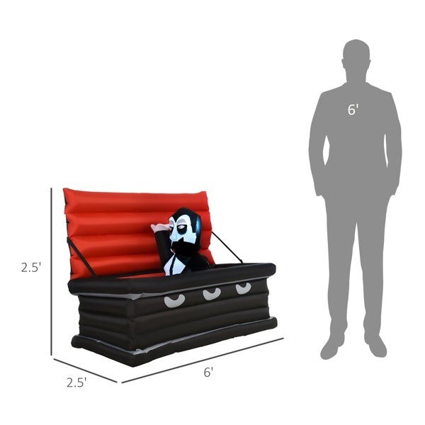 Halloween Inflatable Vampire Coffin Decoration, 70.75 x 31.5 inches, LED Lights, IndoorOutdoor, Black and Red