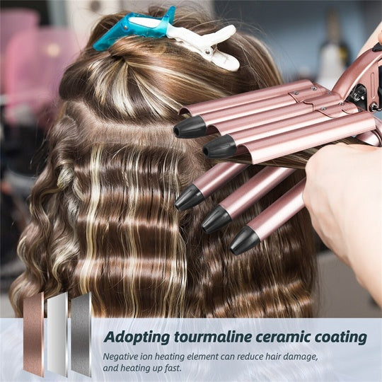 Instant Wave 5-Tube Ceramic Hair Curler, 16mm Barrel, Rose Gold