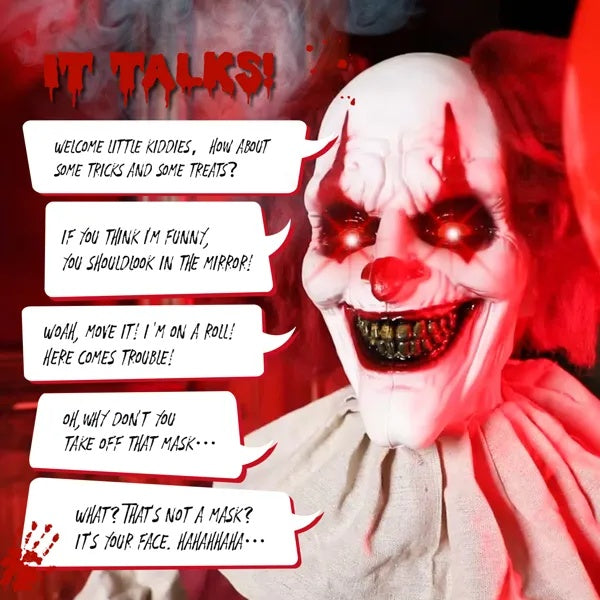 Scary Clown 5.7ft Red Eyes, Voice Control, And Balloon, Halloween Standing Decoration Outdoor