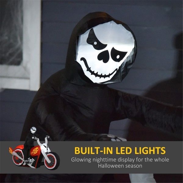 Halloween Inflatable Ghost Biker Decoration, 70.75x47.25 inch, LED Lights, Indoor/Outdoor