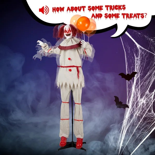 Scary Clown 5.7ft Red Eyes, Voice Control, And Balloon, Halloween Standing Decoration Outdoor
