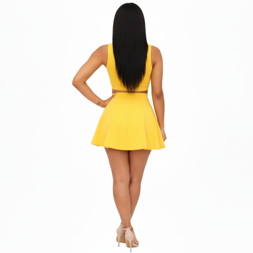 Cali4Luxe Women's 2 Piece Outfits Skirt Sets Summer Sleeveless Crop Top Pleated Short Mini Skirt