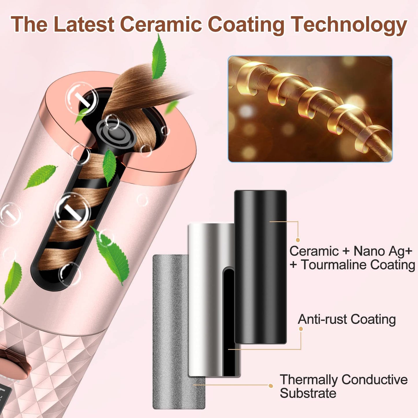 Cordless Automatic Hair Curler with Smart Heatproof Design and Anti-Tangling Technology