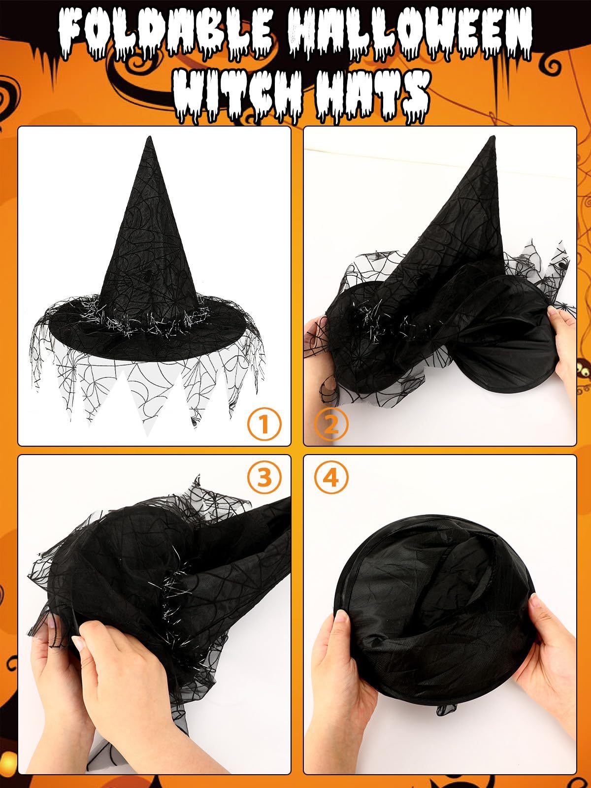 2 Pieces Halloween Witch Hat Costume Witches Hats For Women Black Foldable Pointed Cap For Halloween Party Costume-Ban On Selling On Amazon