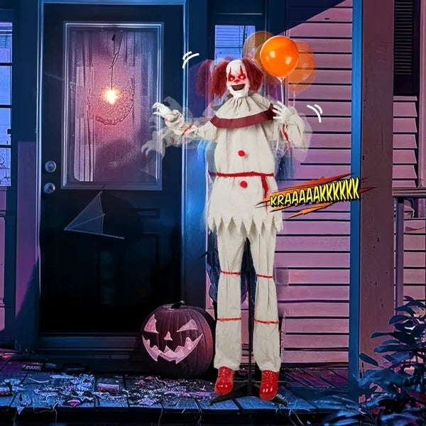 Scary Clown 5.7ft Red Eyes, Voice Control, And Balloon, Halloween Standing Decoration Outdoor