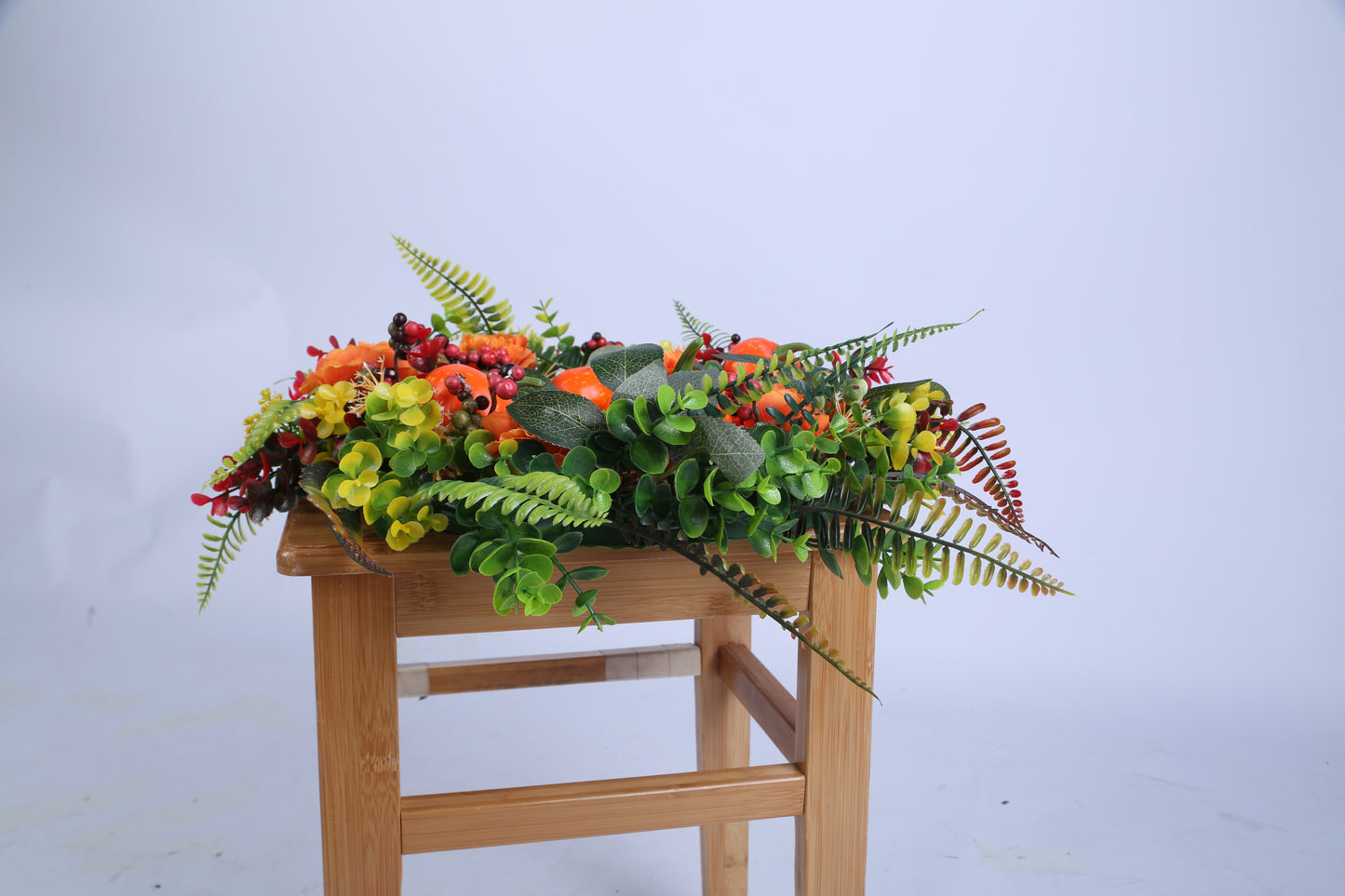 1Pc 17.71IN Autumn Wreath With Pumpkin Mixed Leaves Berries Flowers Fall Decoration For Indoor Outdoor Window Wall Front Door In Halloween Thanks Giving Day