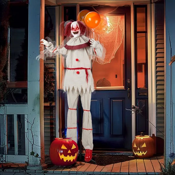 Scary Clown 5.7ft Red Eyes, Voice Control, And Balloon, Halloween Standing Decoration Outdoor