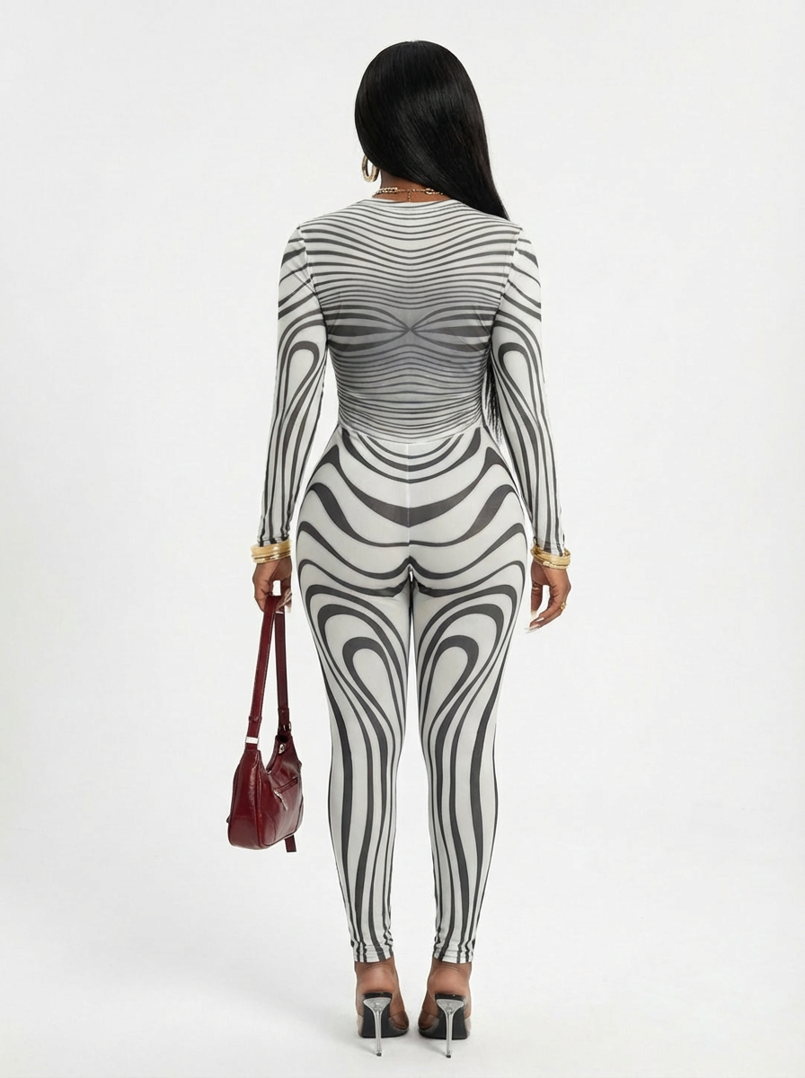 Cali4Luxe Mesh 2 Piece Outfit for Women – Sheer Long Sleeve Top & Bodycon Leggings Set, Sexy Clubwear Festival Matching Set