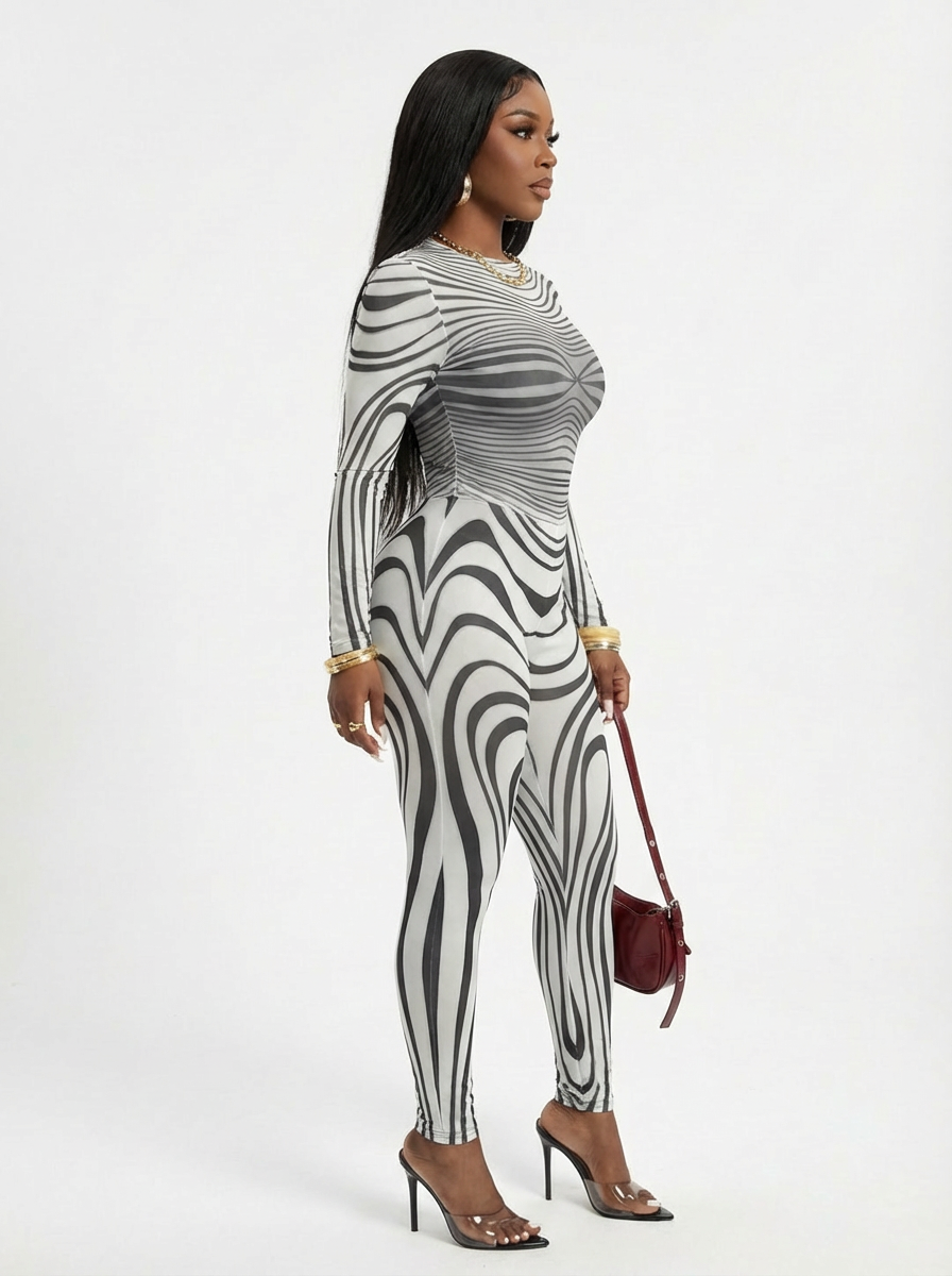 Cali4Luxe Mesh 2 Piece Outfit for Women – Sheer Long Sleeve Top & Bodycon Leggings Set, Sexy Clubwear Festival Matching Set